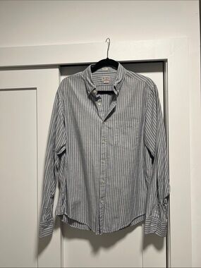 J. Crew Gray/Blue and White Vertical Stripe Button-Down Shirt